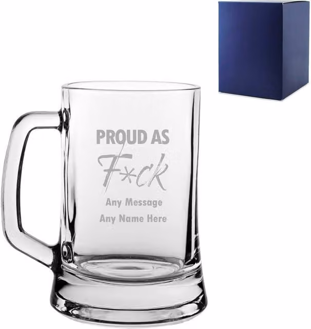 Uniqueful Personalised Proud As F Funny LGBTQ Tankard Beer Mug Stein in Clear