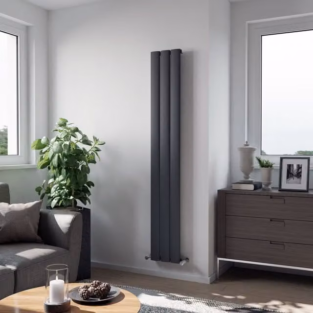 Agadon Milan Designer Aluminium Radiator in Dark Grey, W/H: 180 x 56.5 cm