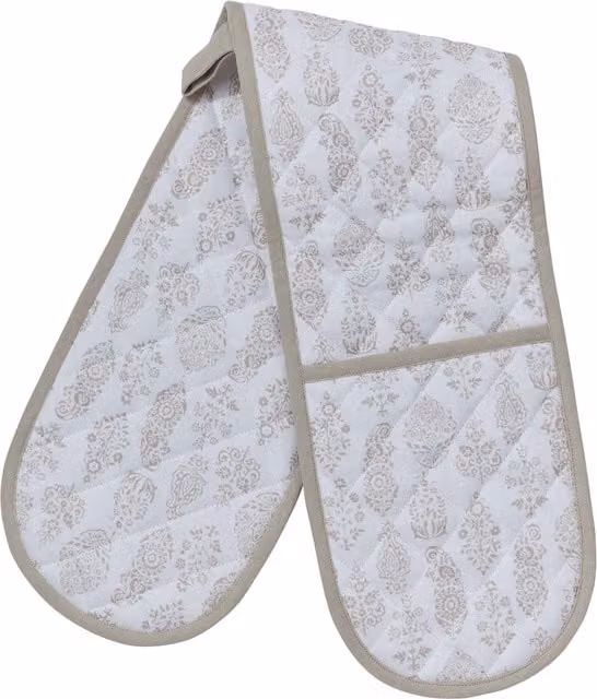 Murmur Aria Double Oven Glove in Beige and White Cotton with Hanging Loop – 1