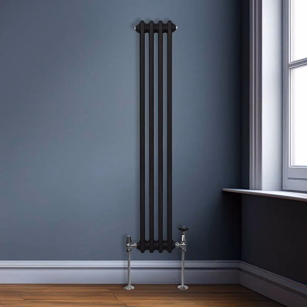 Monstershop Traditional 2 Column Steel Radiator in Black, H: 150 cm, W: 20 cm, D: 7 cm – 4