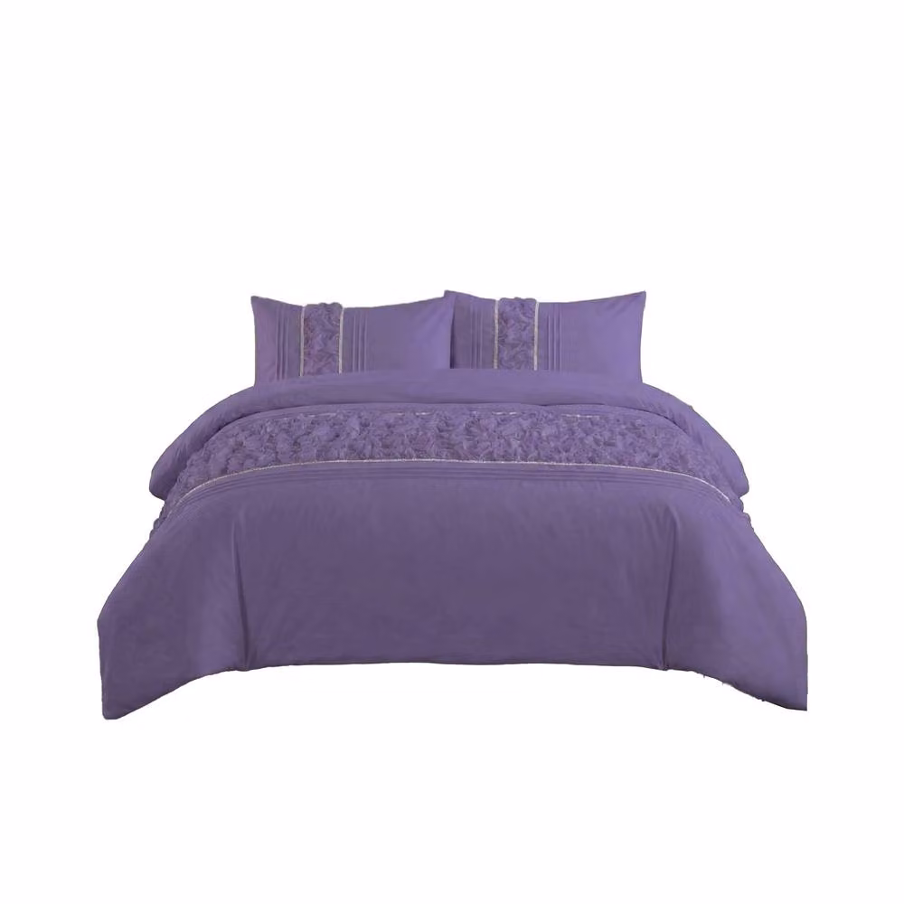 Snug City Ruffle Design Duvet Cover and Pillowcase Bedding Set, Purple, W: 140 cm, H: 200 cm – 2