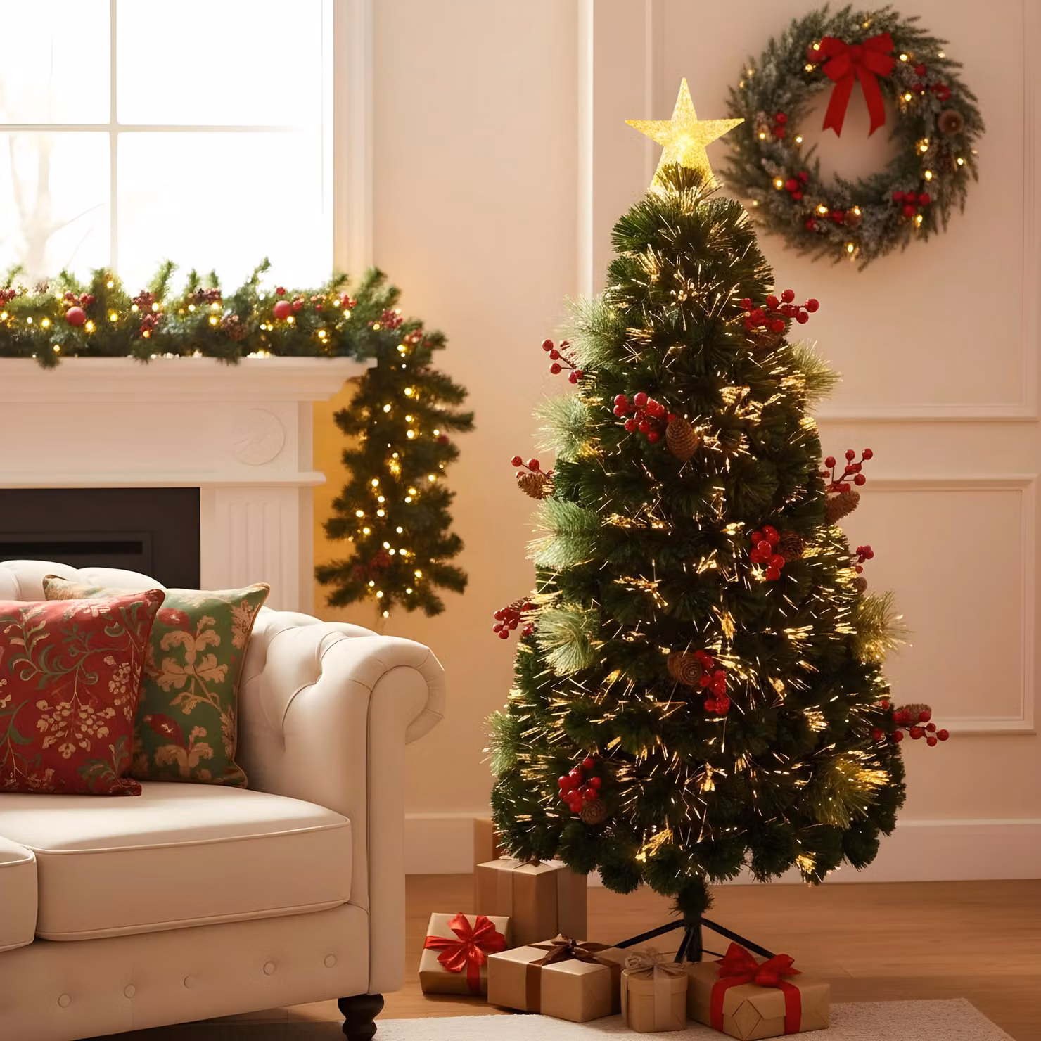 Shatchi Green Pre-Lit Fibre Optic Christmas Star Tree Topper – 4