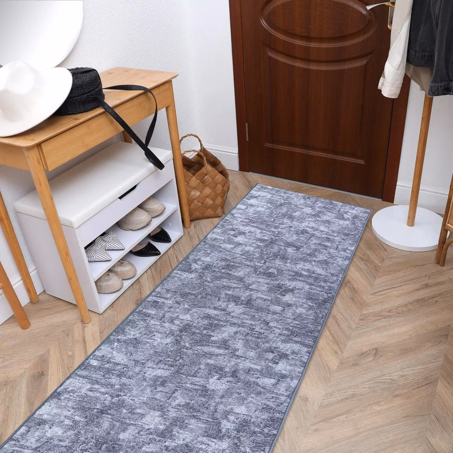 RugsX Solid Grey Polyester Runner, W: 80 cm, L: 370 cm – 3