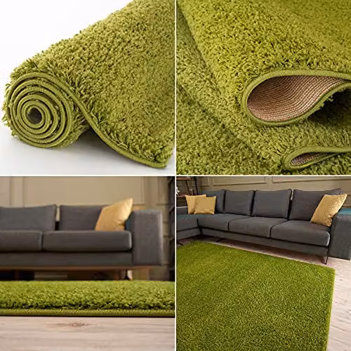 THE RUGS Green Plain Shaggy Square Rug, W/D/H: 120 x 120 x 3 cm – 3