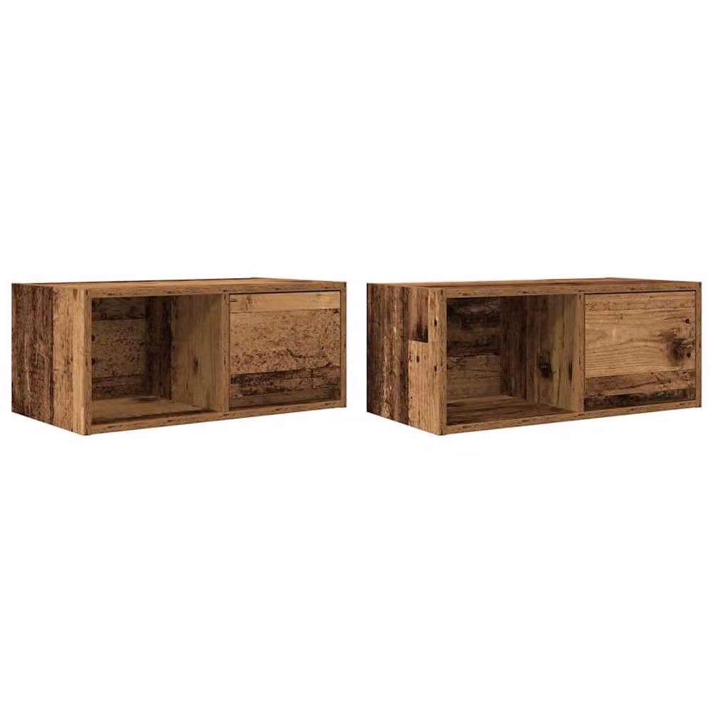 Berkfield Home Set of 2 Rustic Old Wood TV Cabinets in Brown, W/D/H: 60 x 31 x 25.5 cm – 2