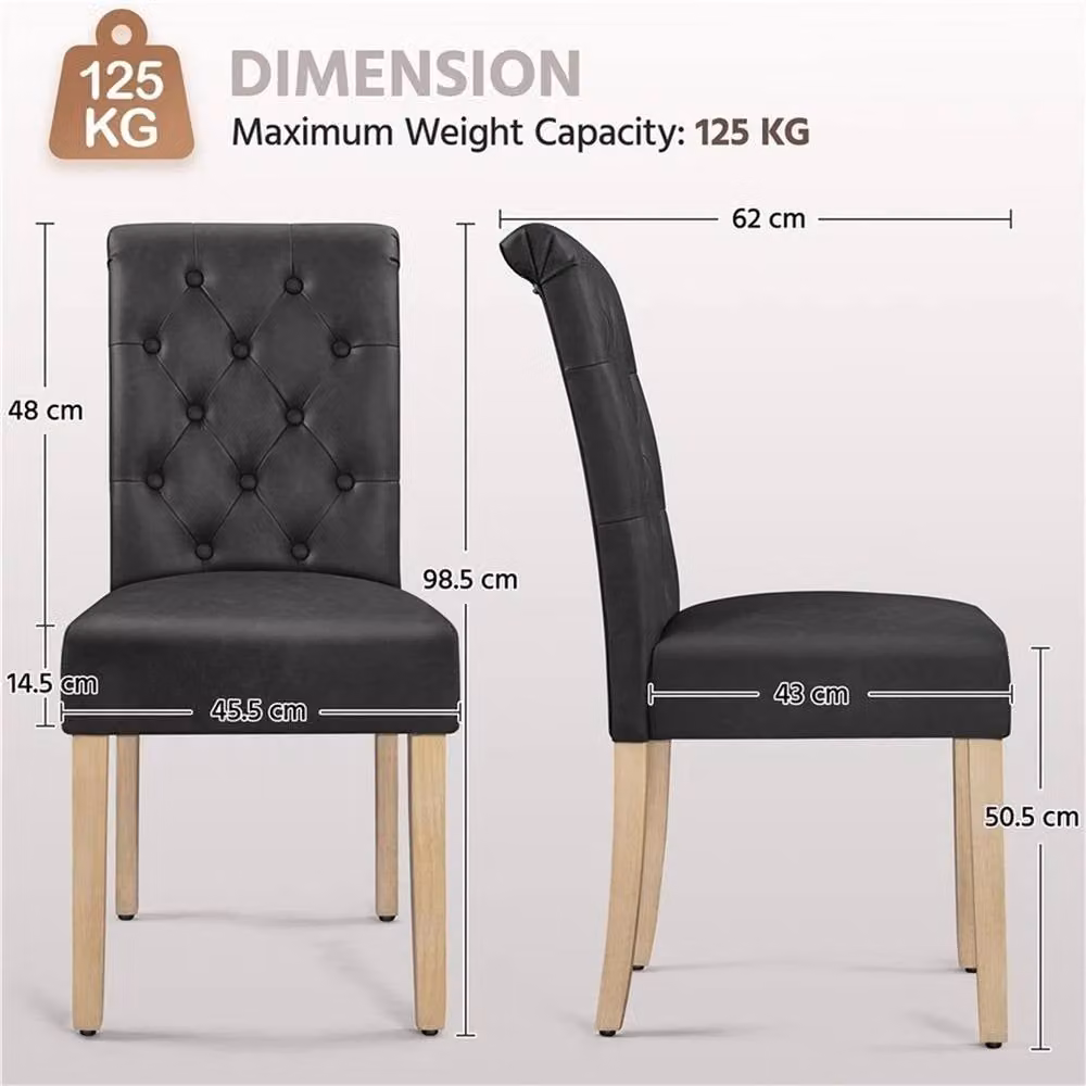 Kelvenix Set of 2 Modern Fabric Dining Chairs in Dark Grey with Rubberwood Frame – 2