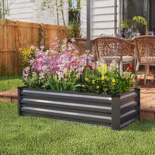STILVORA Set of 2 Grey Steel Planter Tub Boxes W: 100 cm, D: 60 cm, H: 30 cm – 1