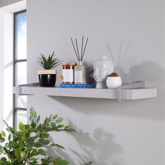 Keer Grey Oak Shelf Kit with Silver Metal Side Slide Brackets, 80 cm
