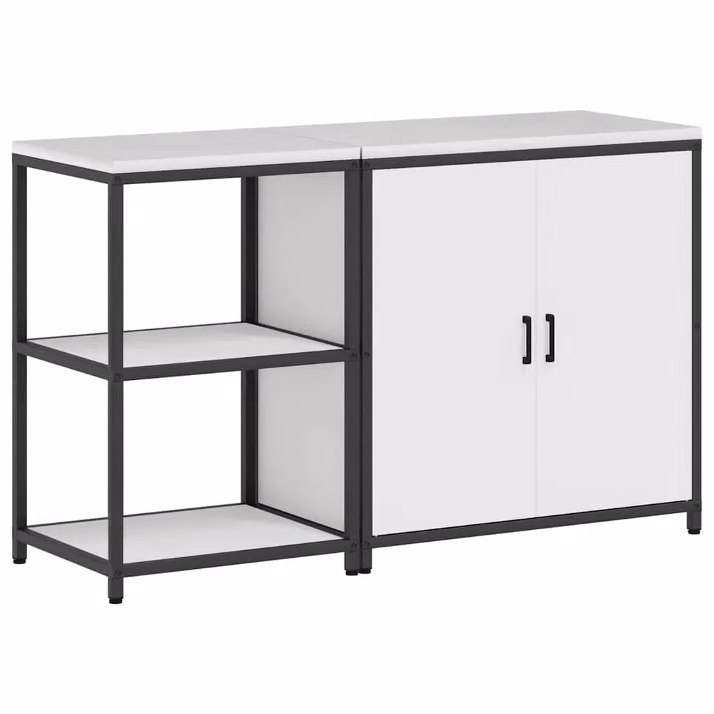 Berkfield Home 2-Piece Modern White Matt Metal Storage Unit with Adjustable Shelves and Hinged Doors – 2
