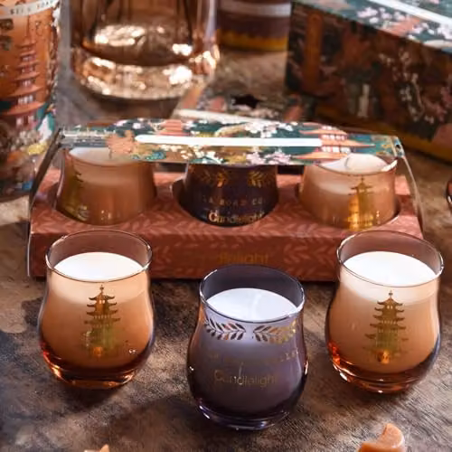 Candlelight Moroccan Spice Mini Votive Candles in Terracotta, Red and Gold, Set of 3 x 100g – 2