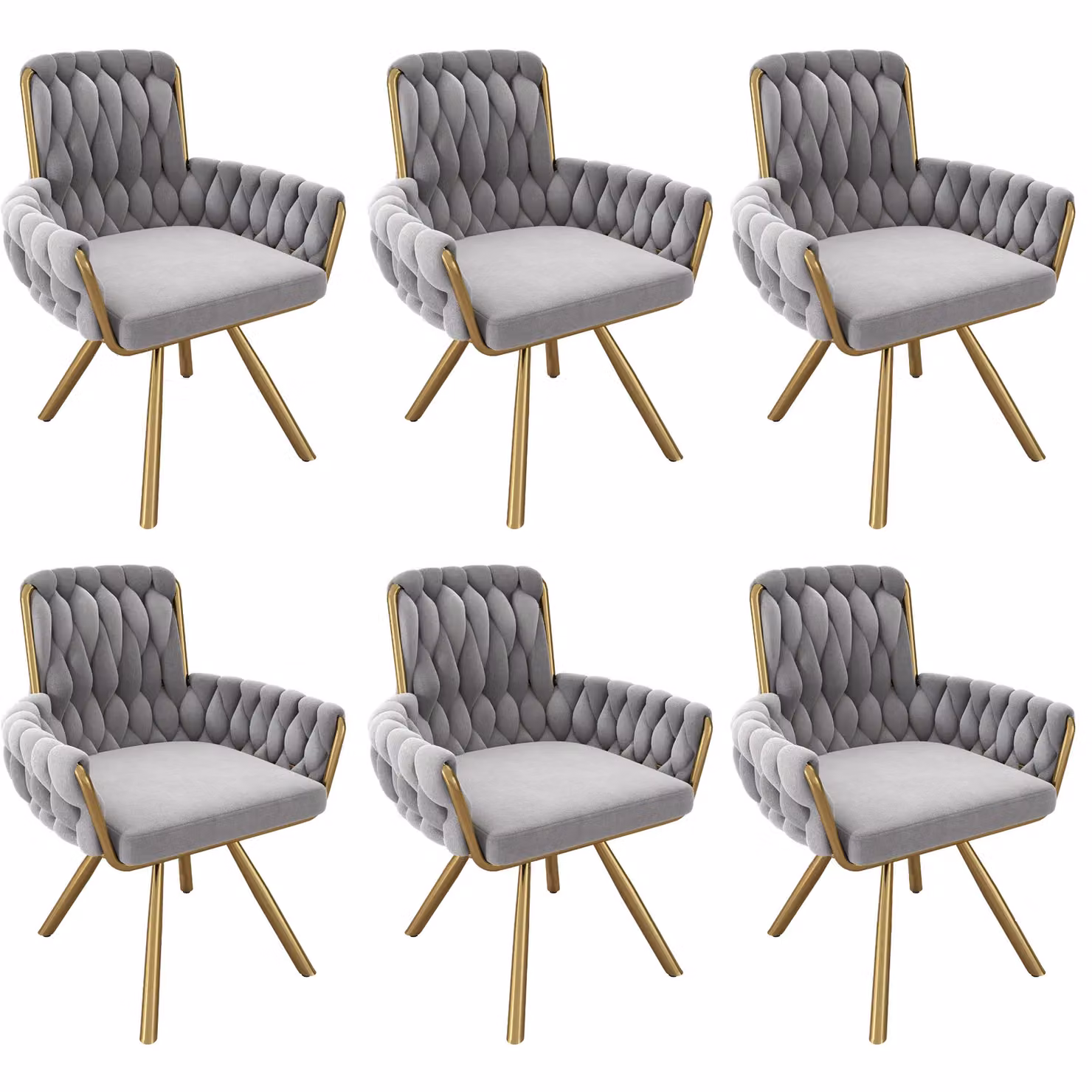 HomeTouch Set of 4 Grey Velvet Upholstered Swivel Kitchen Dining Chairs with Gold Metal Legs – 2