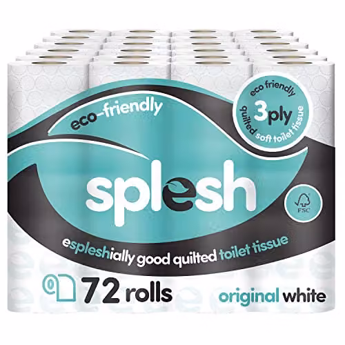 Cusheen Splesh 3-ply Unscented Toilet Roll, White, 72 Pack