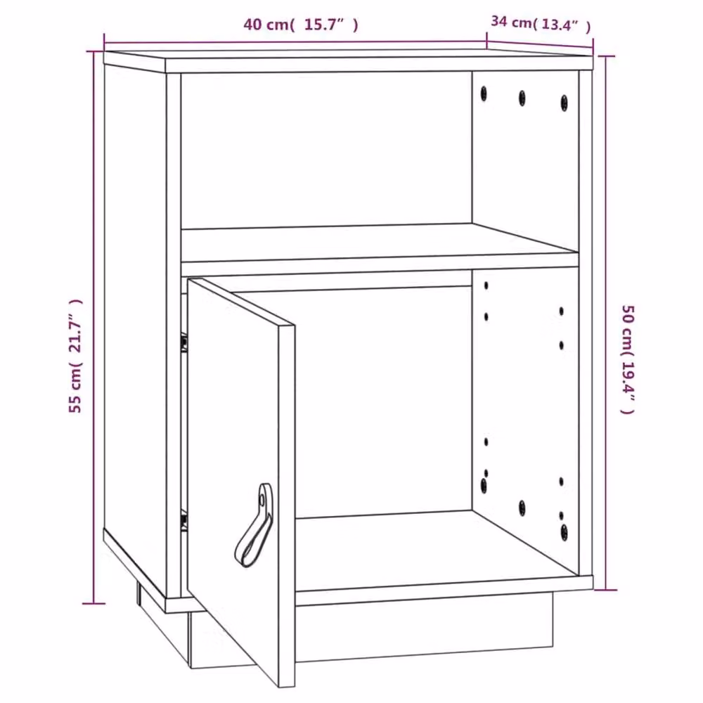 Berkfield Home Beautiful Bedside Cabinet in Black Solid Pine, W/D/H: 40 x 34 x 55 cm – 5