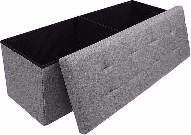 FORGEVIO Light Grey Folding Ottoman Storage Box W: 76 cm, D: 38 cm, H: 38 cm