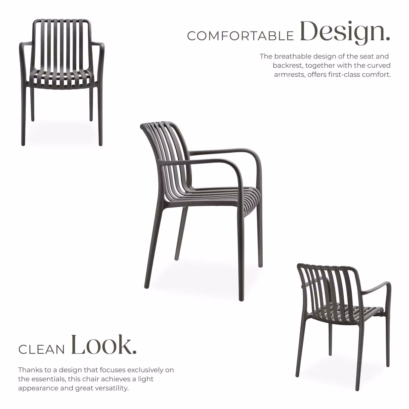 tectake Set of 2 Anthracite Garden Chairs with Armrests in Weather-Resistant Plastic – 3