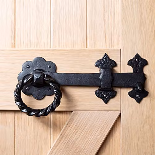 Hammer and Tongs Rose Ring Gate Latch, Matt Black Iron, Pack of 2, W: 28.5 cm – 5