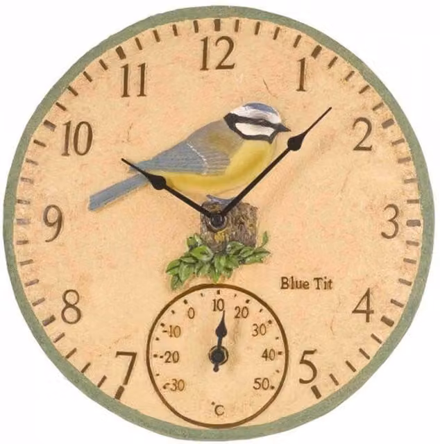 Garden Mile Blue Tit Analog Wall Clock, Multicolour, Diameter: 30.48 cm