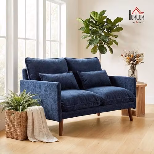 HOMCOM 2 Seater Modern Velvet Sofa in Blue with Scatter Cushions, W: 131 cm, H: 78 cm, D: 83 cm – 2