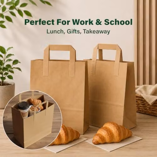 ECONX Brown Kraft Paper Takeaway Carrier Bags with Handles, Pack of 50, W/D/H: 25.4 x 21.59 x 11.43 cm – 3