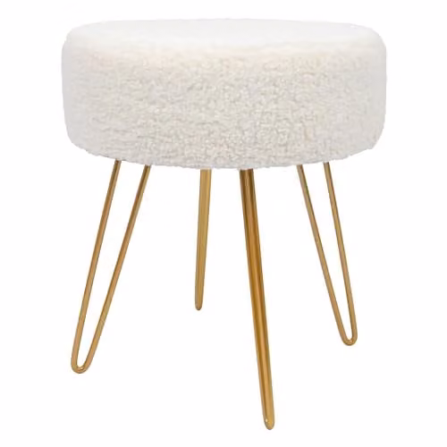 Harbour Housewares Round Boucle Footstool in Beige with Gold Metal Legs – 1