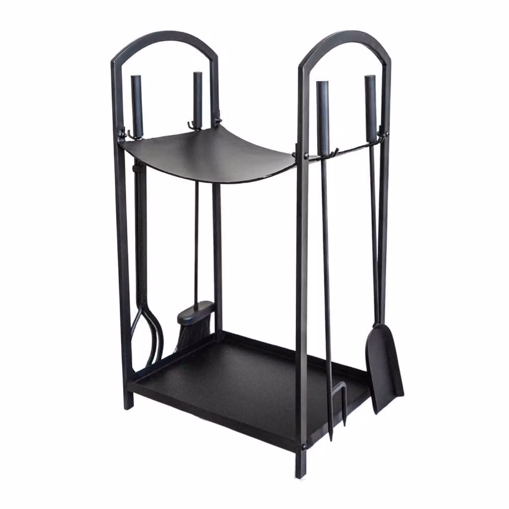 Ivyline Curved Log Holder with Companion Set in Black, H71 x W39 cm – 2