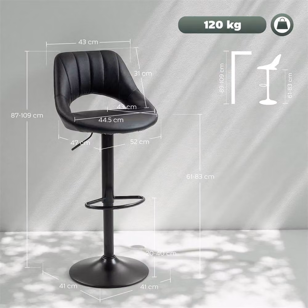 Nordara Set of 2 Adjustable Swivel Bar Stools in Black PU Leather – 2