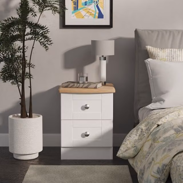 Ready Assembled 2 U Cumbria 2 Drawer Bedside Cabinet in White