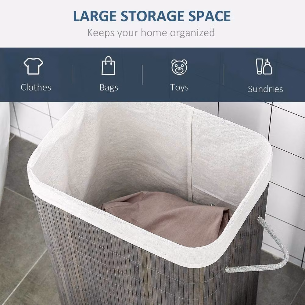 KORVIXA Collapsible Laundry Basket Hamper with Removable Bag in Grey – 4