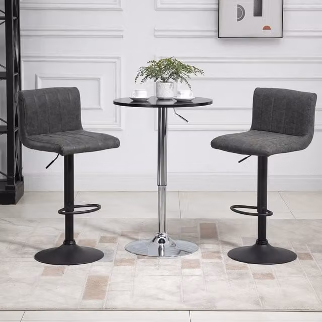 HOMCOM Set of 2 Grey Synthetic Leather Swivel Bar Stools with Metal Upholstered Frames