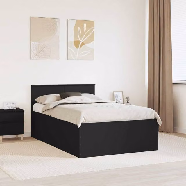 Berkfield Home Modern Bed Frame with Headboard and Lift Up Base in Black, W/D/H: 120 x 190 cm, Engineered Wood