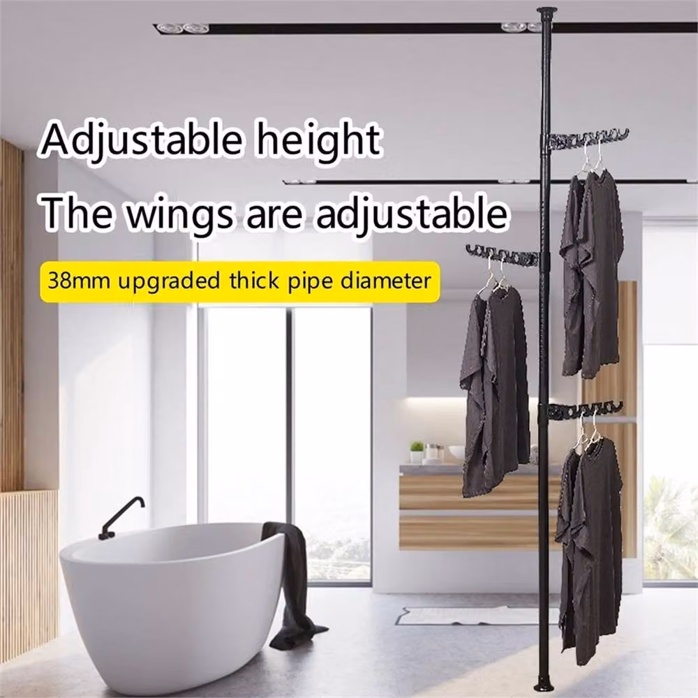 Nordara Black Telescopic Ceiling Corner Laundry Pole Clothes Drying Rack – 2