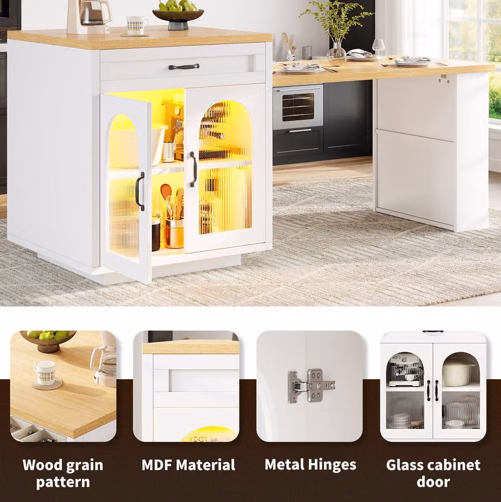 STILVORA Extendable Kitchen Island with LED Lighting and Storage in White – 4