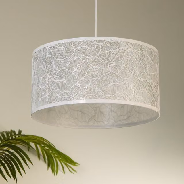 Lighting Collection Metal Leaf Easy Fit Cylinder Lamp Shade in White, Diameter: 40 cm