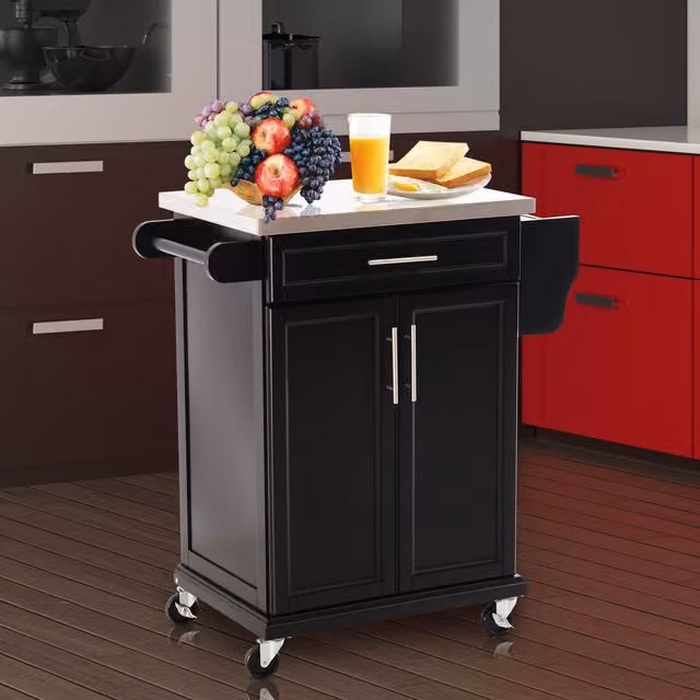 HOMCOM Modern Black Kitchen Island Cart with MDF and Metal Construction – 8