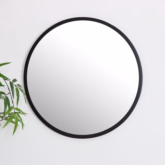 Melody Maison Modern Round Wall Mountable Mirror in Black