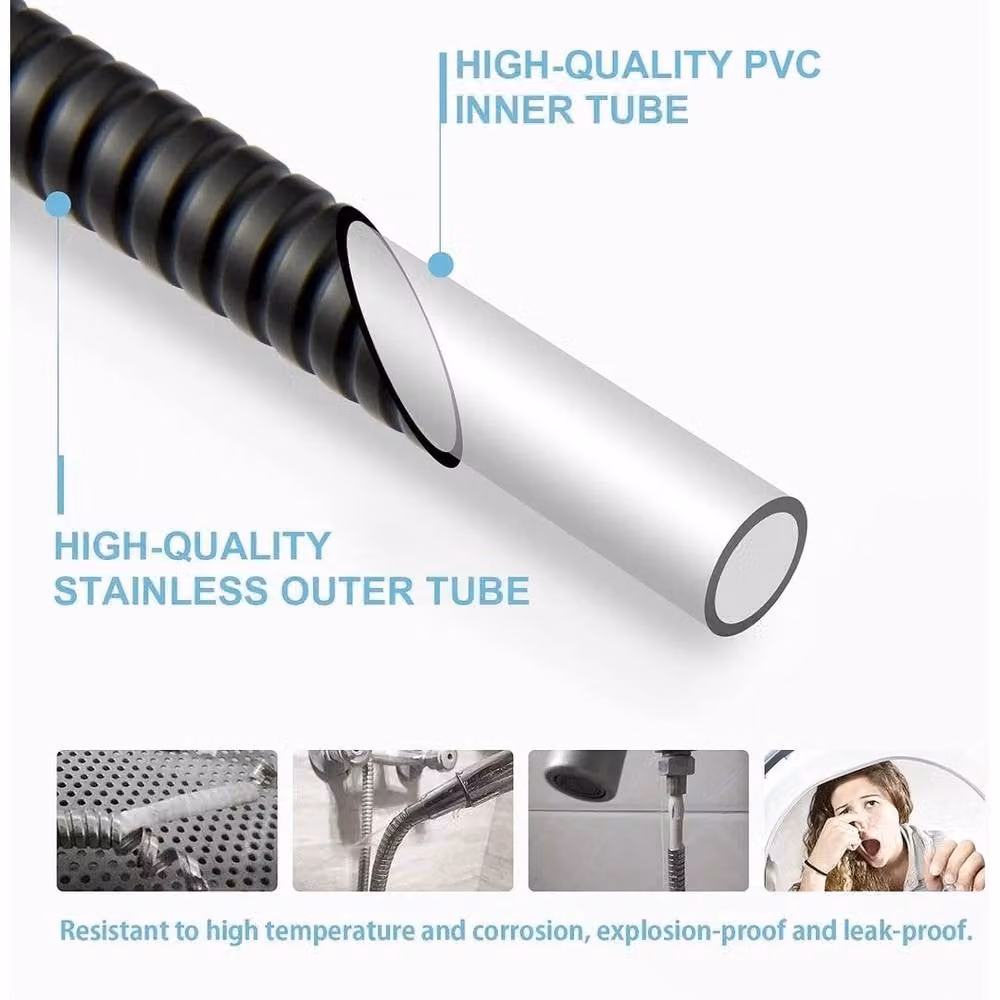NESTLUNE Black Stainless Steel Flexible Shower Hose in Chrome, Length: 1.5 m – 3
