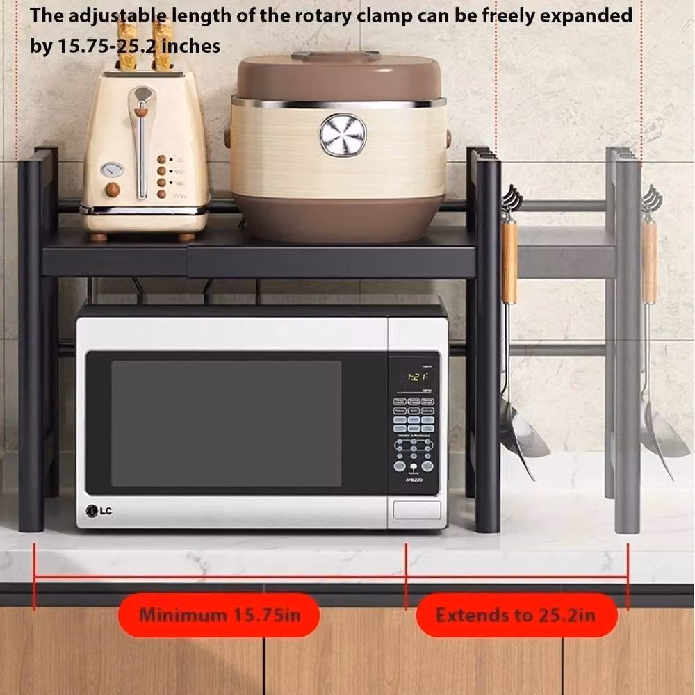 KORVIXA 2 Tier Expandable Microwave Oven Rack Stand in Black, W/D/H: 100 x 100 x 100 cm – 4