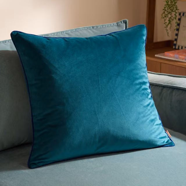 Furn Meridian Velvet Piped Cushion in Mid Blue, W/D/H: 55 x 55 x 55 cm – 3