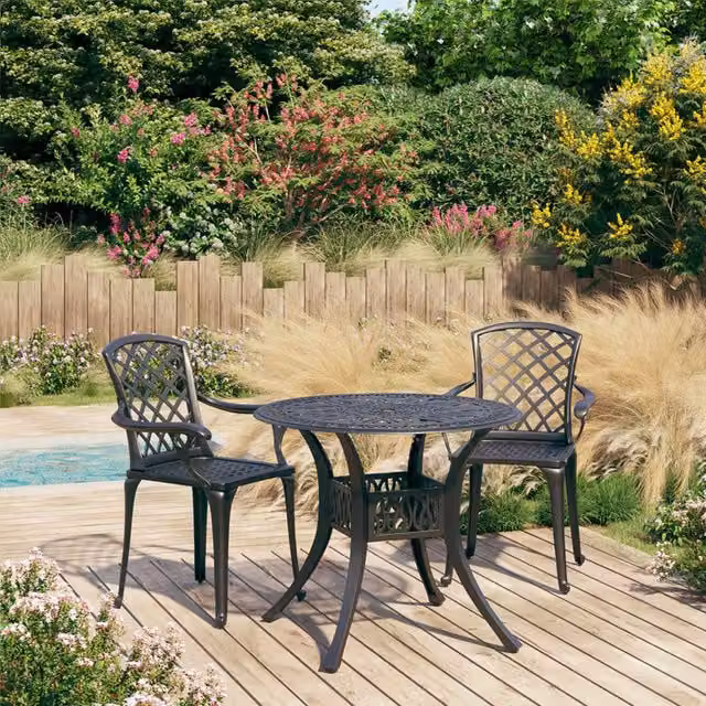 Berkfield Home 3 Piece Cast Aluminium Bistro Set in Matt Black – 1