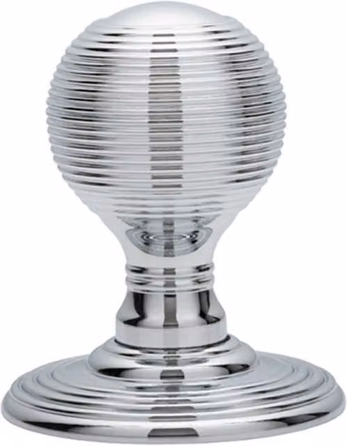 Loops Pair of Round Textured Mortice Door Knobs in Chrome Beehive Style, 50mm Diameter