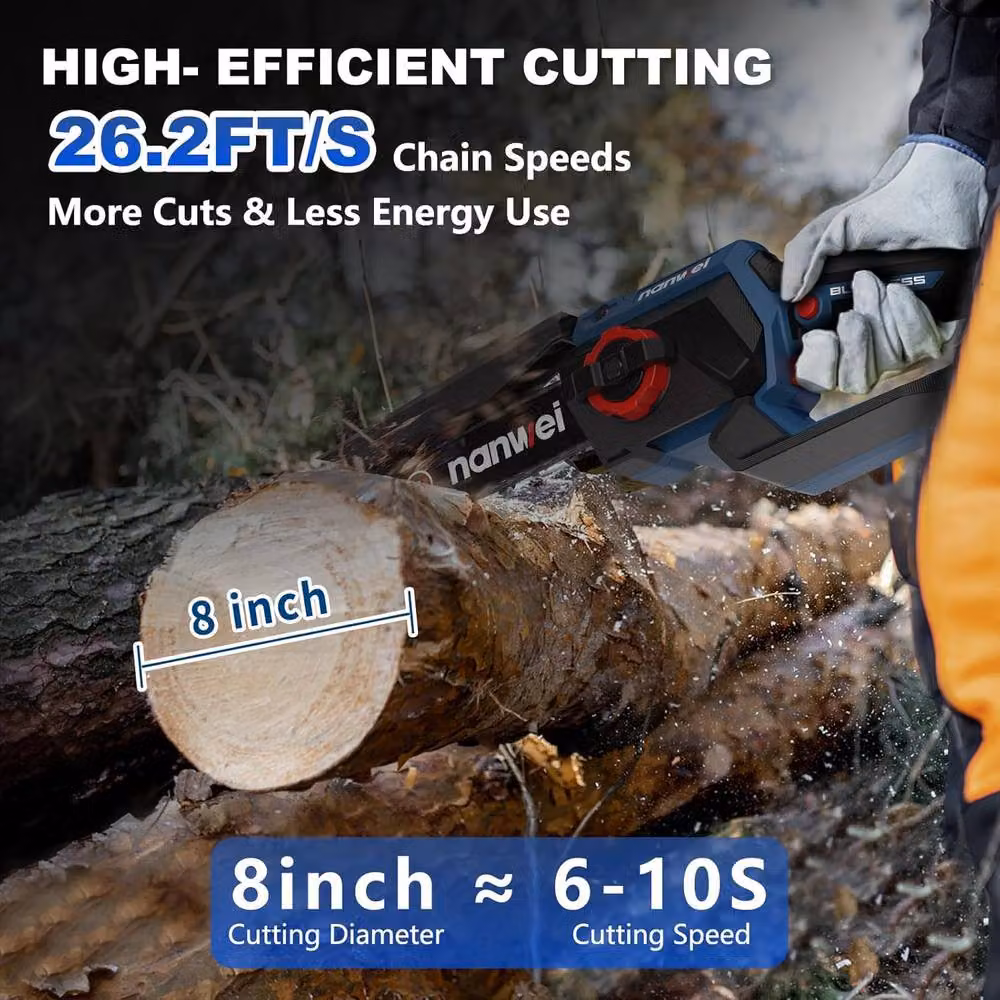 NANWEI 8 Inch Cordless Mini Chainsaw in Blue and Multicolour with 2 Batteries and 2 Chains – 4