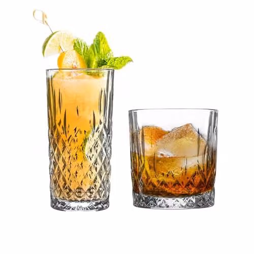 LAV Odin 12-Piece Clear Glassware Set with Geometric Highball and Whiskey Tumblers – 1
