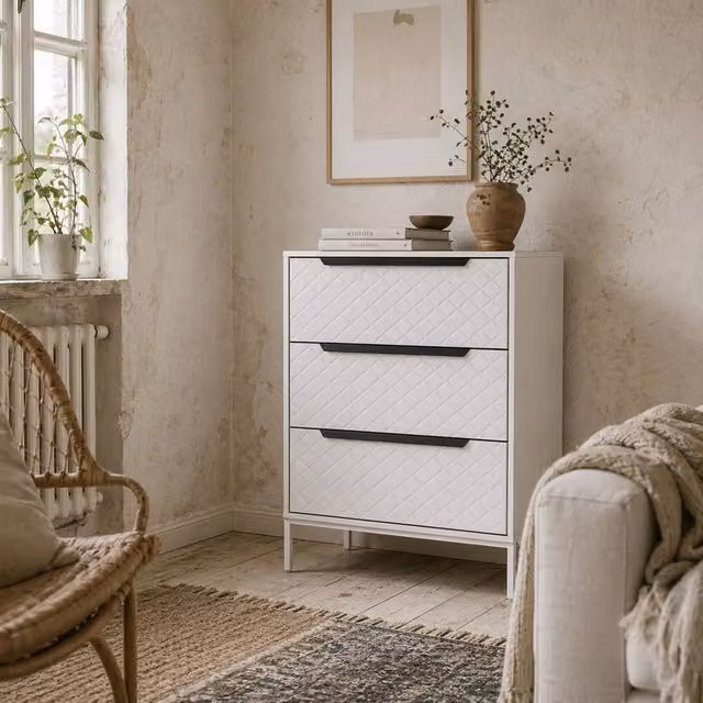 Wyld Haus Kakara White 3 Drawer Fabric Storage Dresser