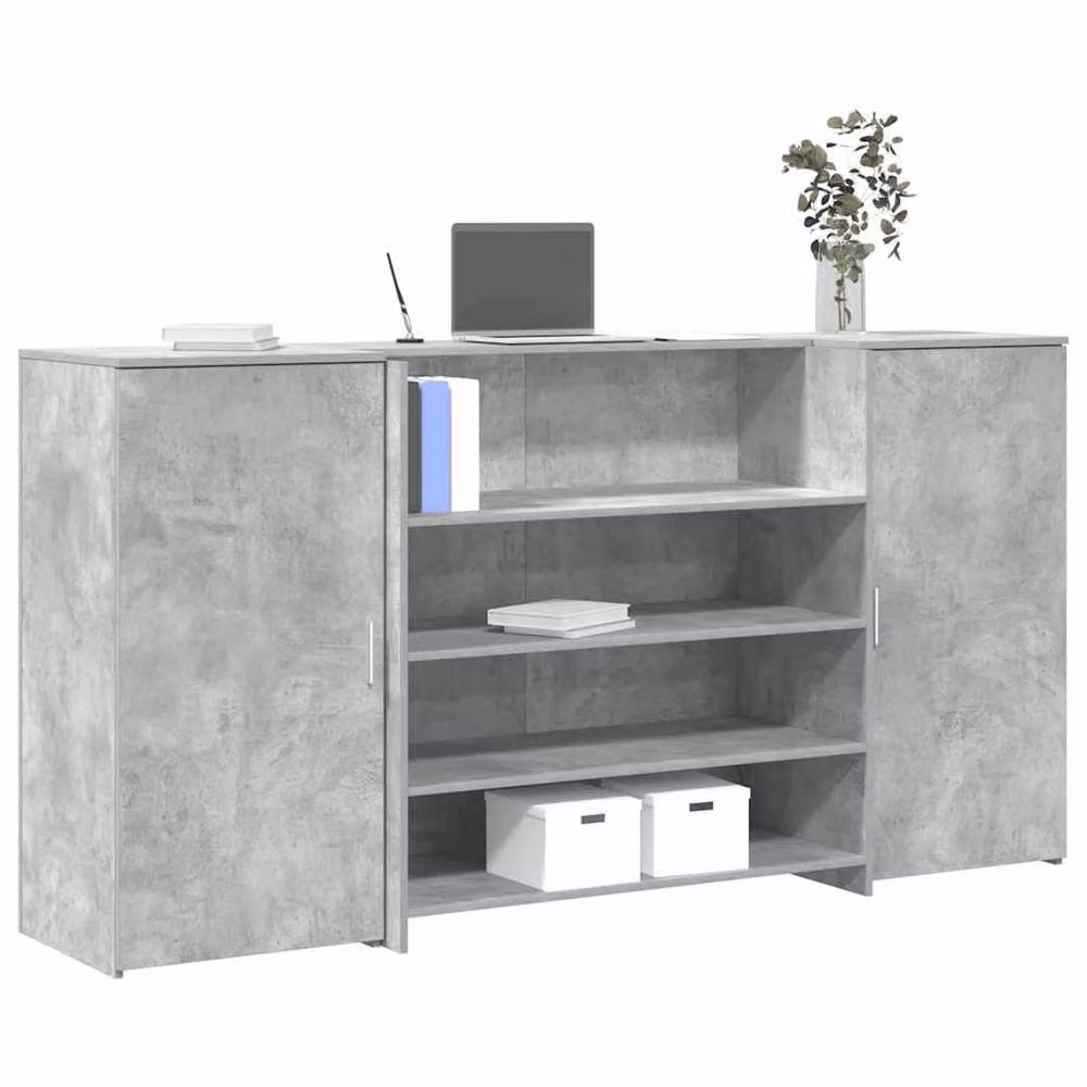 Berkfield Home Industrial Reception Desk in Concrete Grey, W/D/H: 200 x 50 x 103.5 cm – 2