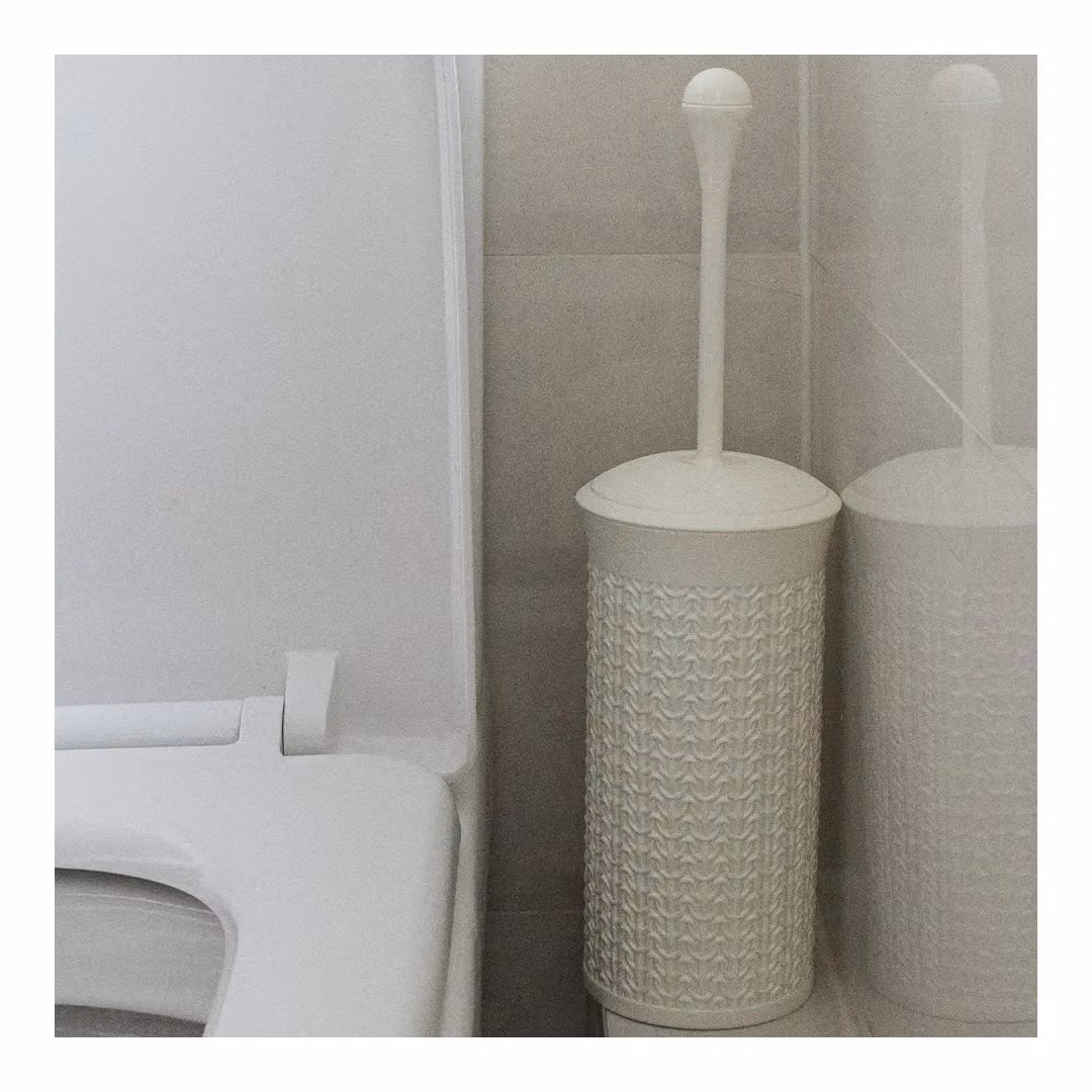 JVL Knit Design Loop Plastic Freestanding Toilet Brush and Holder Set in White, H 40 cm x W 12 cm x D 12 cm – 2
