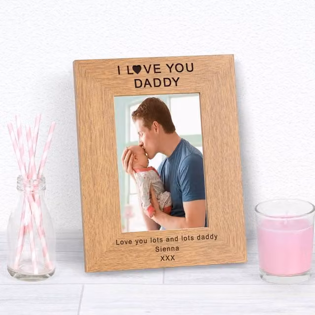 Uniqueful Personalised I Love You Daddy Wood Picture Frame, Brown, 10 x 15 cm