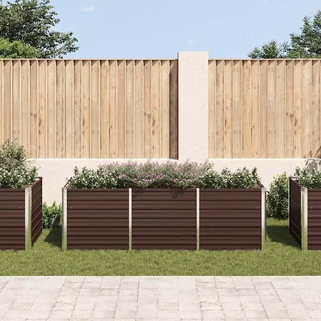 Berkfield Home Garden Brown Galvanised Steel Raised Bed W: 240 cm, D: 80 cm, H: 77 cm