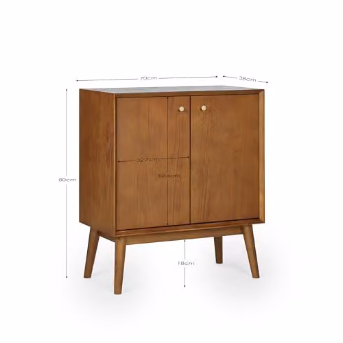 Julian Bowen Lowry Retro 2 Door Sideboard in Cherry Ash Wood, W: 80 cm, H: 70 cm, D: 38 cm – 2