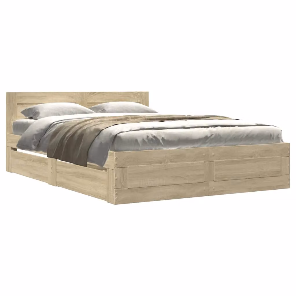 Berkfield Home Bed Frame with Headboard in Sonoma Oak Brown, W/D/H: 140 x 200 cm – 2