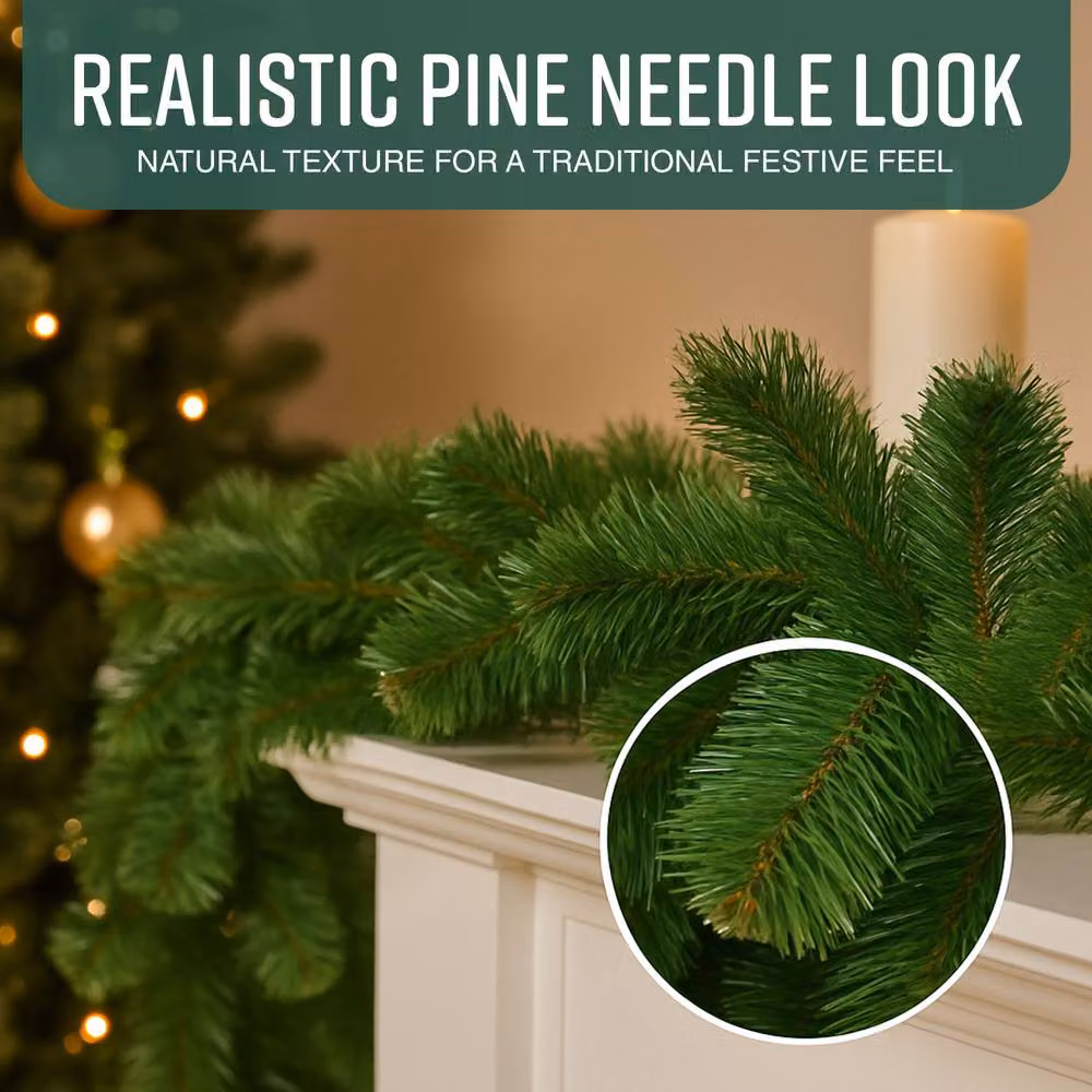 Globrite Realistic Green Pine Christmas Garland with 280 Tips, 2.7m – 3